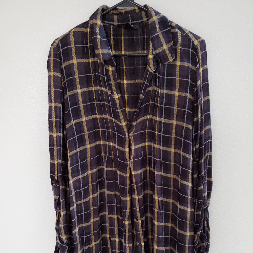 Style & Co Long Sleeve Plaid Collard Shirt Dress